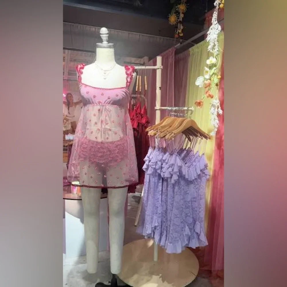 Urban Outfitters Lazy Daisy Sheer‎ Lingerie Tank Pink mini Dress Flowers Small